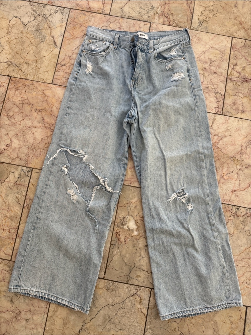 pistola Light Blue Distressed Straight-Leg Jeans